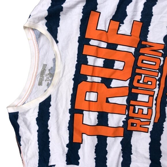 Vintage True Religion Shirt ALL OVER CRUNCH Striped Big Logo XXL White - Picture 5 of 7
